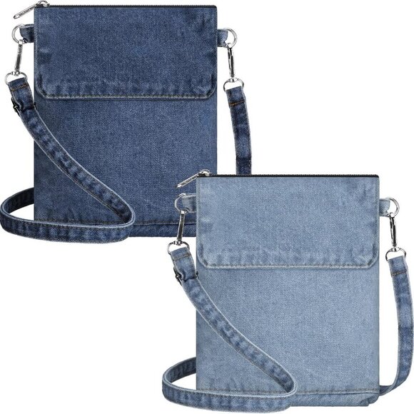 2 Pcs Small Denim Purses Crossbody Bags Jean Shoulder Handbag Adjustable Retro D - Picture 1 of 7